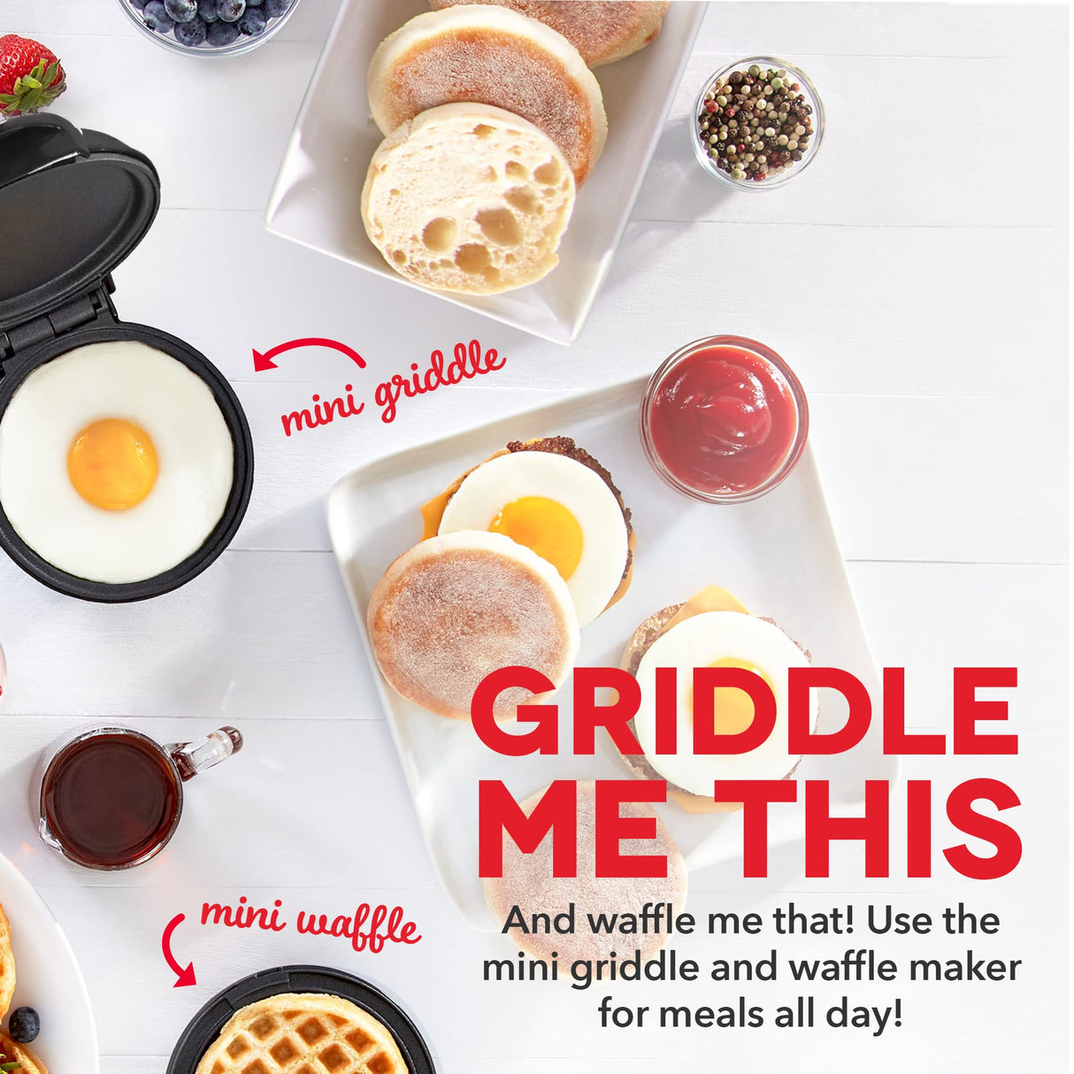 DASH Mini Maker Waffle Maker + Griddle, 2-Pack Griddle + Waffle Iron - Black DASH