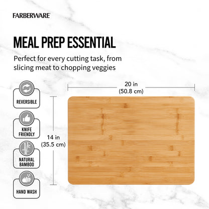 Farberware Extra-Large Wood Cutting Board, Reversible Chopping Board for Kitchen Meal Prep and Serving, Charcuterie Board, 14-Inch x 20-Inch, Bamboo - WoodArtSupply