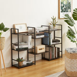 EYOCAL Triple 3 Tier Bookshelf, Wide Industrial Large Book Shelf with 8 Open Display Shelves for Home & Office, Rustic Brown EYOCAL