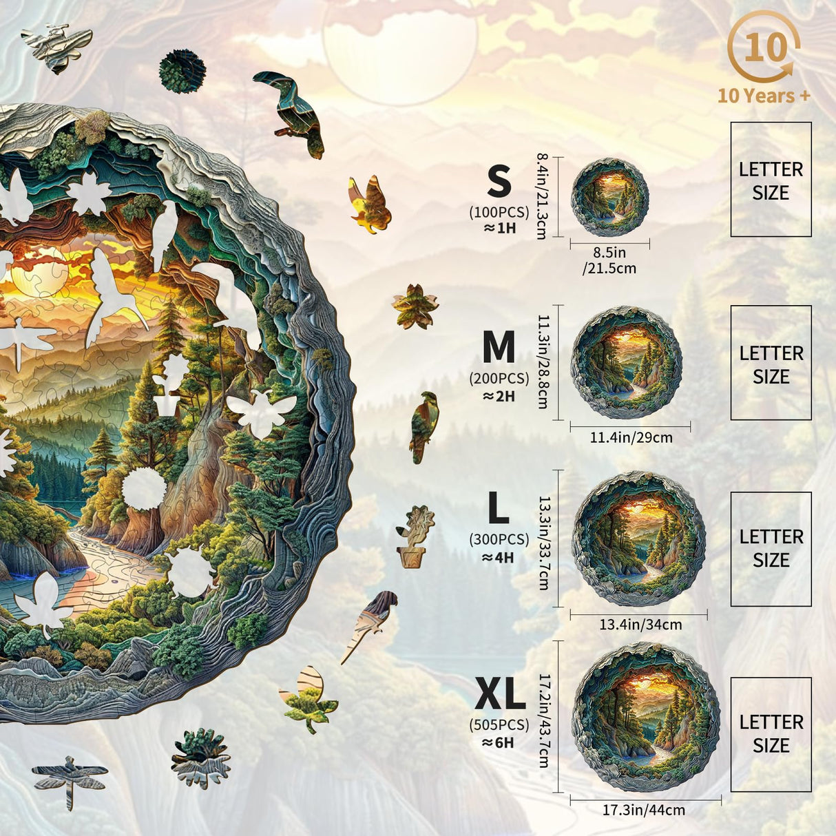 KAAYEE Wooden Puzzles for Adults, 3D Vision Effect Cave Forest Wooden Jigsaw Puzzle Unique Shape Wood Puzzle Adult, 3D Effect Flat Puzzle Birthday Family Game (S-8.5 * 8.4in-100pcs) KAAYEE