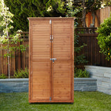 YTGLEN Outdoor Storage Cabinet, Wood Garden Shed, Pool Storage Shed with Lockable Door, Waterproof Roof and 2 Removable Shelves, Vertical Outside Storage Shed for Patio, Backyard and Lawn, Oak Brown YTGLEN