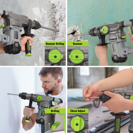 WORKPRO Premium 1-1/4 Inch SDS-Plus Rotary Hammer Drill, 12.5AMP, Heavy Duty Corded Version for Concrete Demolition Chipping Rotomartillo, 5 SDS-Plus Bits WORKPRO
