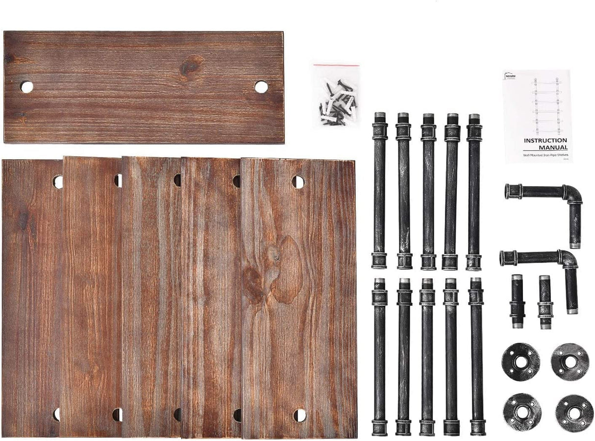 BOSURU Industrial Pipe Bookshelves Rustic Wood Ladder Bookshelf, Industrial Pipe Shelf for Living Room Decor and Storage,Bookcase(Only One Shelf) BOSURU