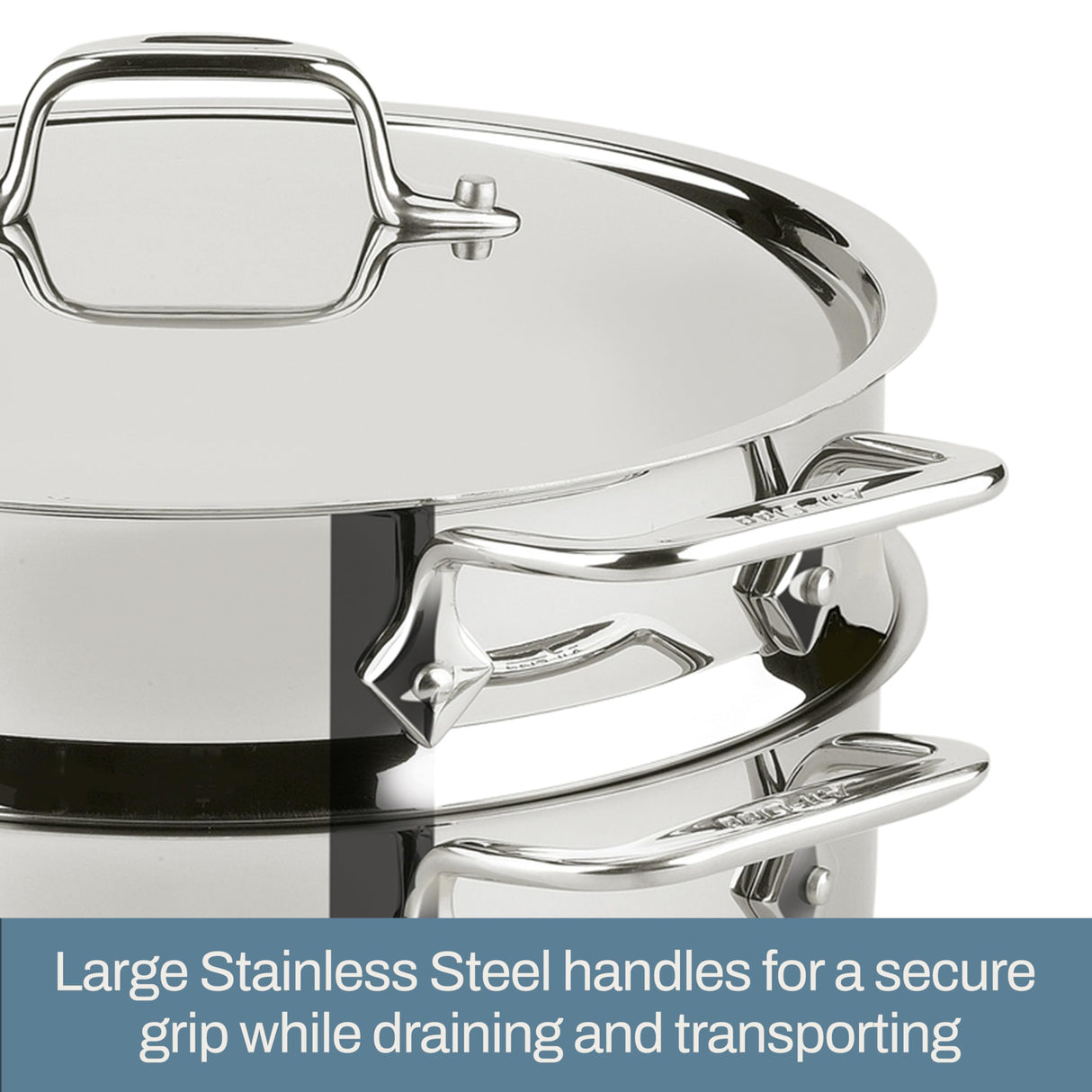 All-Clad Specialty Stainless Steel Stockpot, Multi-Pot with Strainer 3 Piece, 5 Quart Induction Oven Broiler Safe 600F Strainer, Pasta Strainer with Handle, Pots and Pans Silver All-Clad