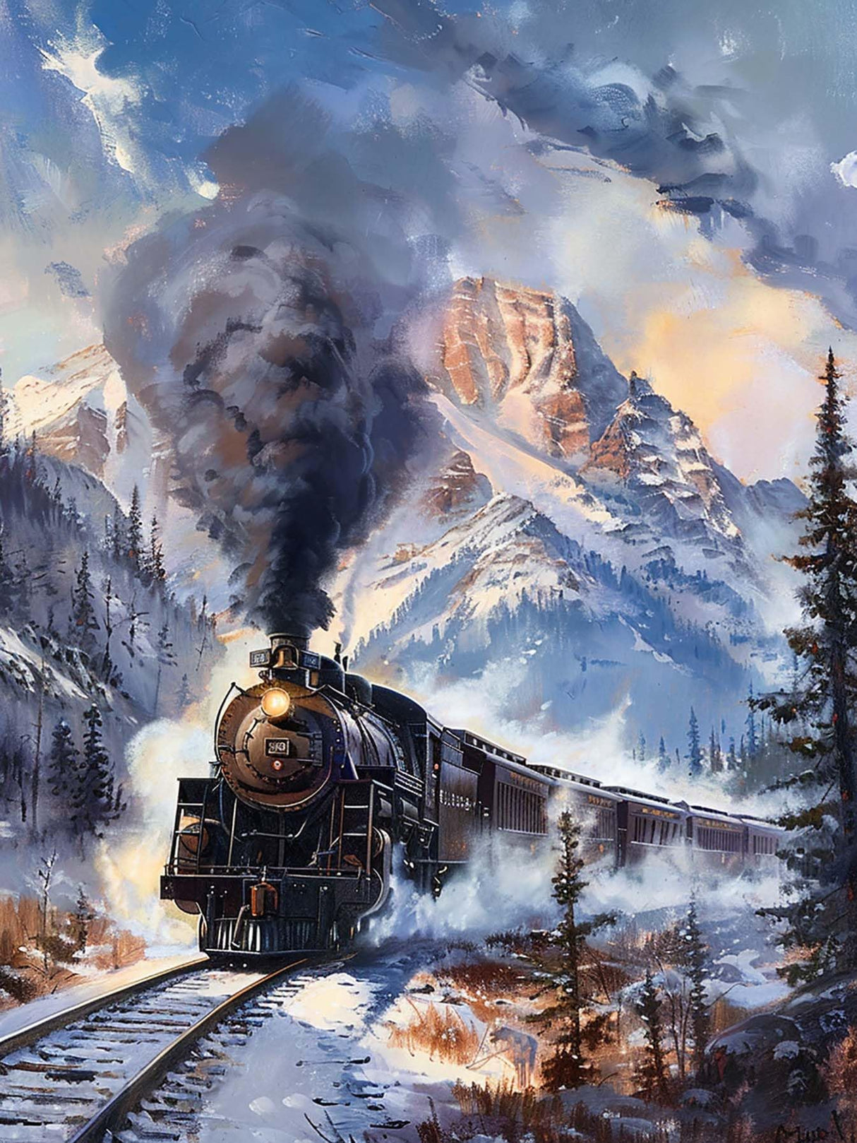 LOMSIOY DIY 5D Diamond Art Kits for Adults, Train Diamond Painting Kits for Beginner, Snow Scenery Diamond Art with Round Full Drill Rhinestone Crafts Gem Arts for Home Wall Decor 12 * 16 inch LOMSIOY