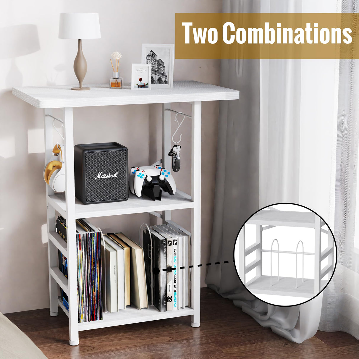 YAKANJ Record Player Stand with Extended Desktop,Large Record Player Table with Vinyl Storage,Turntable Stand with Record Holder Vinyls Display Shelf for Music Room Studio,White YAKANJ