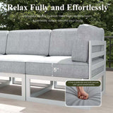 LayinSun 9 Pieces Modern Aluminum Patio Furniture Set with Coffee Table, Outdoor Modular Sectional Conversation Set L-Shaped Sofa for Backyard LayinSun