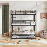 Triple Bunk Bed with Trundle Guardrail & Ladder Twin Size Metal, No Box Spring Needed, Easy Assemble Merax