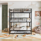 RuiSiSi Triple Bunk Bed Twin Over Twin Over Twin with Trundle for 4 Heavy Duty Metal Bunk Beds Frame, Can Be Divided Into 2 Beds（Black） RuiSiSi