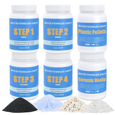 Rock Tumbler Grit and Polish Refill Kit - 10 Pounds. Ultimate Value Pack with Ceramic & Plastic Pellets, Polish Up to 70 lbs. of Rocks, 4-Step Tumbling Media Kit, Compatible with All Rock Tumblers