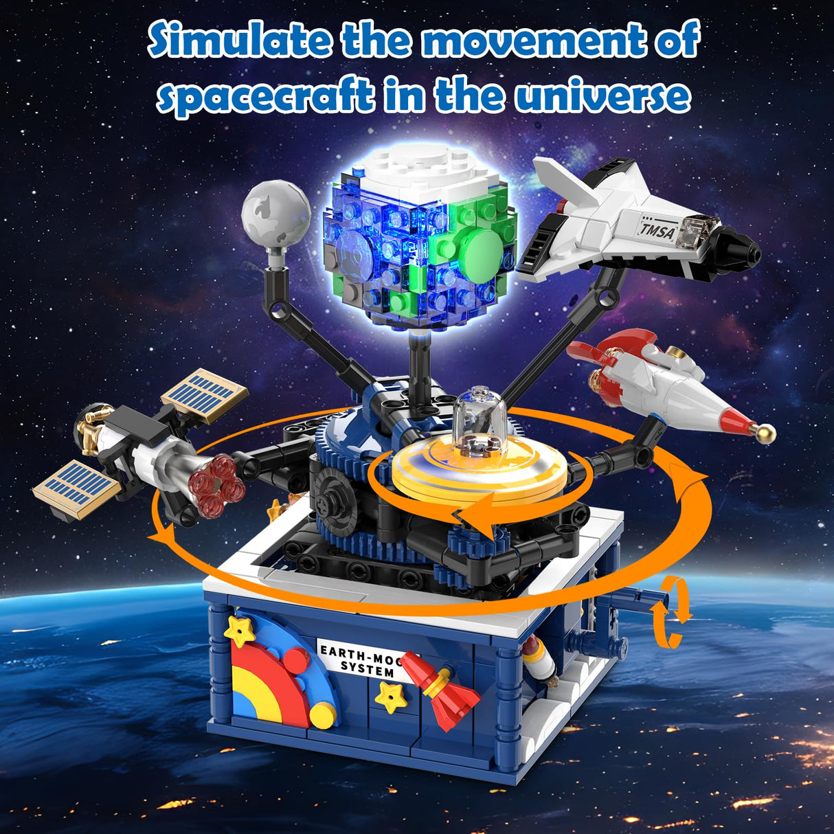 CUBIMANA Planet Rotatable Space Sets with Light - Earth & Moon Space Exploration Building Toys with Shuttle Spaceship Science Kits Building Blocks Gifts for Kids Age 8+ Years Old Boys Girls(554 PCS) CUBIMANA