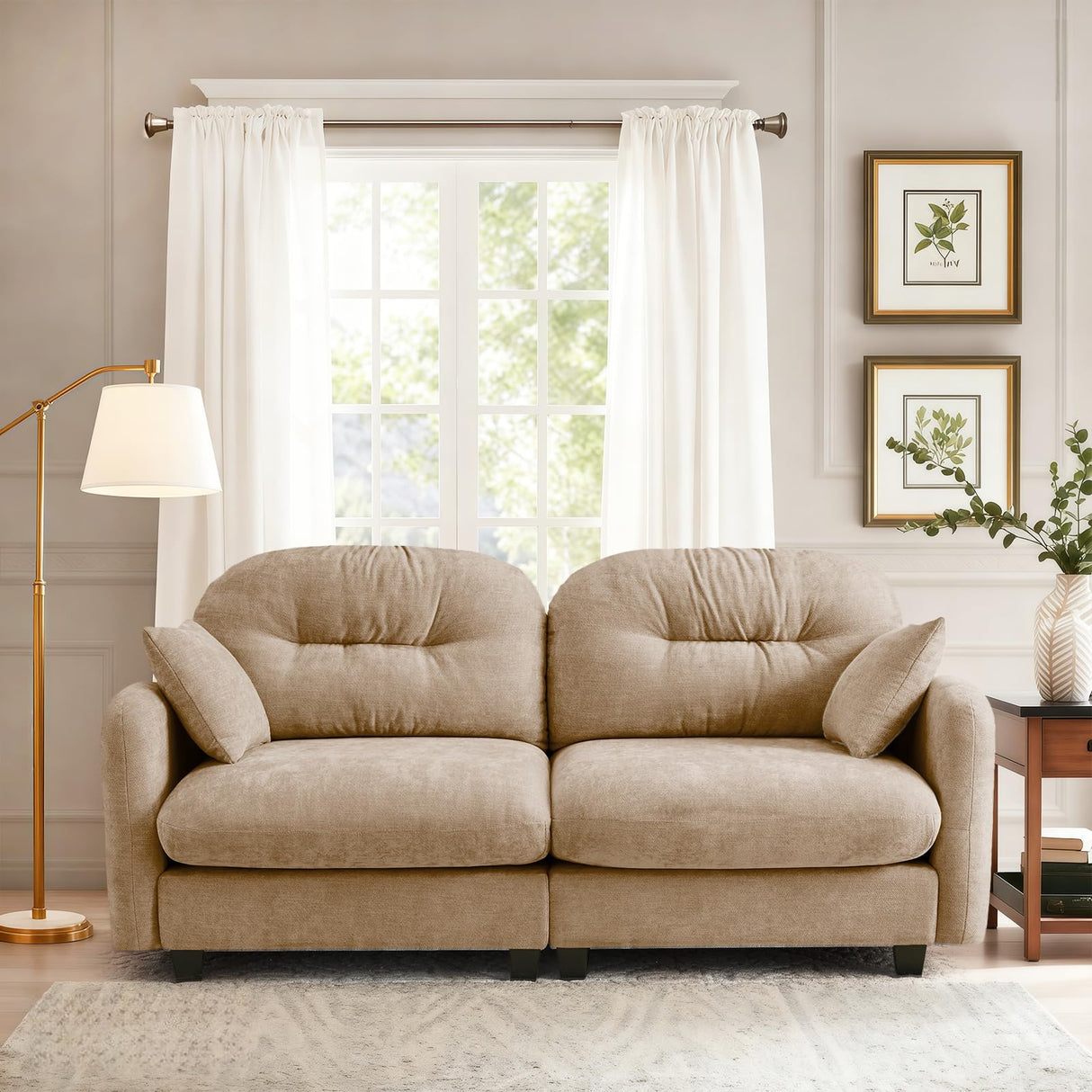 74" Sectional Cloud Sofa 2-Seater - Plush Double-Tone Chenille Loveseat with Pillows, Space-Saving Apartment Couch for Small Living Room,Camel SoarTalent