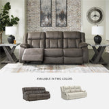 Signature Design by Ashley First Base Contemporary Faux Leather Manual Reclining Sofa, Gray Signature Design by Ashley