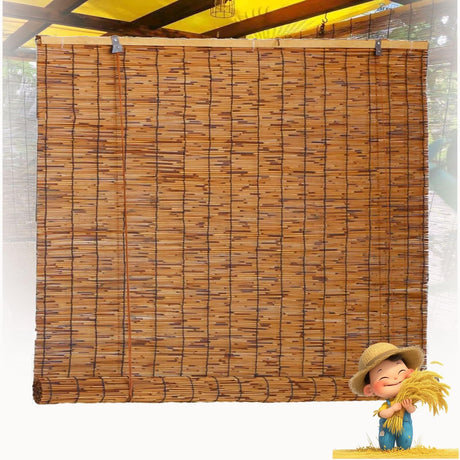 Retro Bamboo Blinds, Bamboo Roman Roller Shades For Porch Privacy, 23" 29" 31" 33" 37" 41" 43" 47" 49" 51" 53" 55" 61" 73" Wide, Light Filtering Cordless Bamboo Roll Up Cordless Curtain With Lift(Size ZXBMYLV