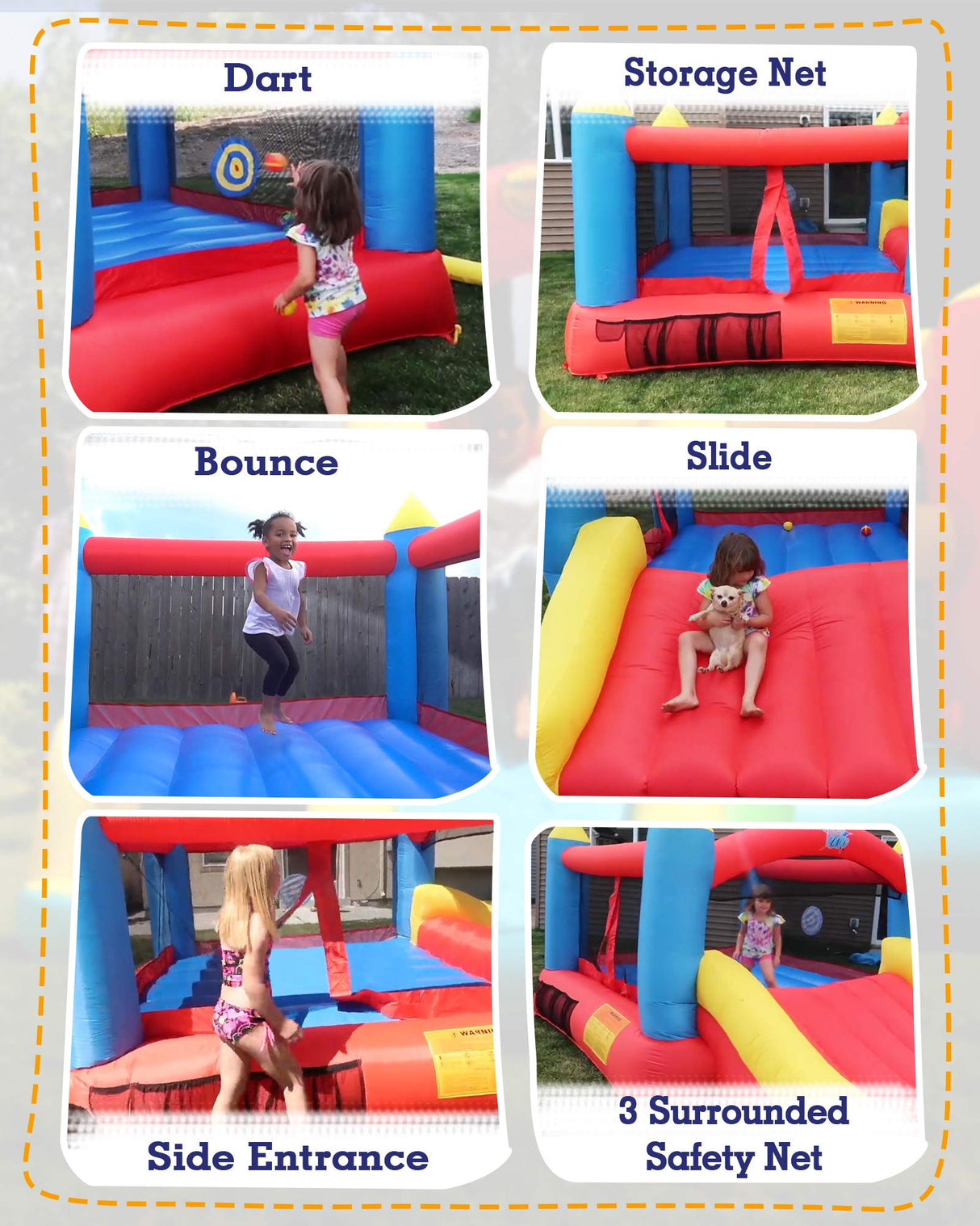 ACTION AIR [Updated Version] Bounce House, Inflatable Bouncer with Air Blower, Jumping Castle with Slide, Family Backyard Bouncy Castle, Durable Sewn with Extra Thick Material, Idea for Kids (C-9745) Action air