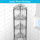 HuggieGems 4 Tier Floor Standing Corner Shower Caddy Organizer Shelf with Hooks, Bathroom Shelves Stand Rack, Black HuggieGems