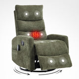 Trustyue Swivel Rocker Recliner Chair, 360° Swivel Recliner with Heat and Massage,Chenille Rocker Recliner Nursery Glider Recliner Chair with Side Pockets for Living Room Green Trustyue