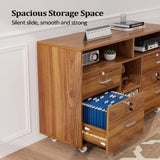 VINGLI Wide 4 Drawer File Cabinet with Lock, Wood Lateral File Cabinet with Open Shelves, Lockable Rolling File Cabinets for Home Office, Walnut File Cabinet Printer Stand, Letter Sized VINGLI