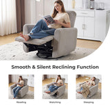 Rhevoy 360° Swivel Glider Recliner Chair, Oversized Rocker Recliner with Heating and Massage, Glider Chair for Nursery with Pillow,24" Extra Wide Rocking Chair for Living Room, Grey Rhevoy