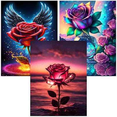 Diamond Art Kits for Adults, 3 Packs Rose Blossom Diamond Art Painting Kits for Beginners, 5D DIY Full Drill Gem Craft for Adult Gifts, Home Wall Decor 12" x 16"