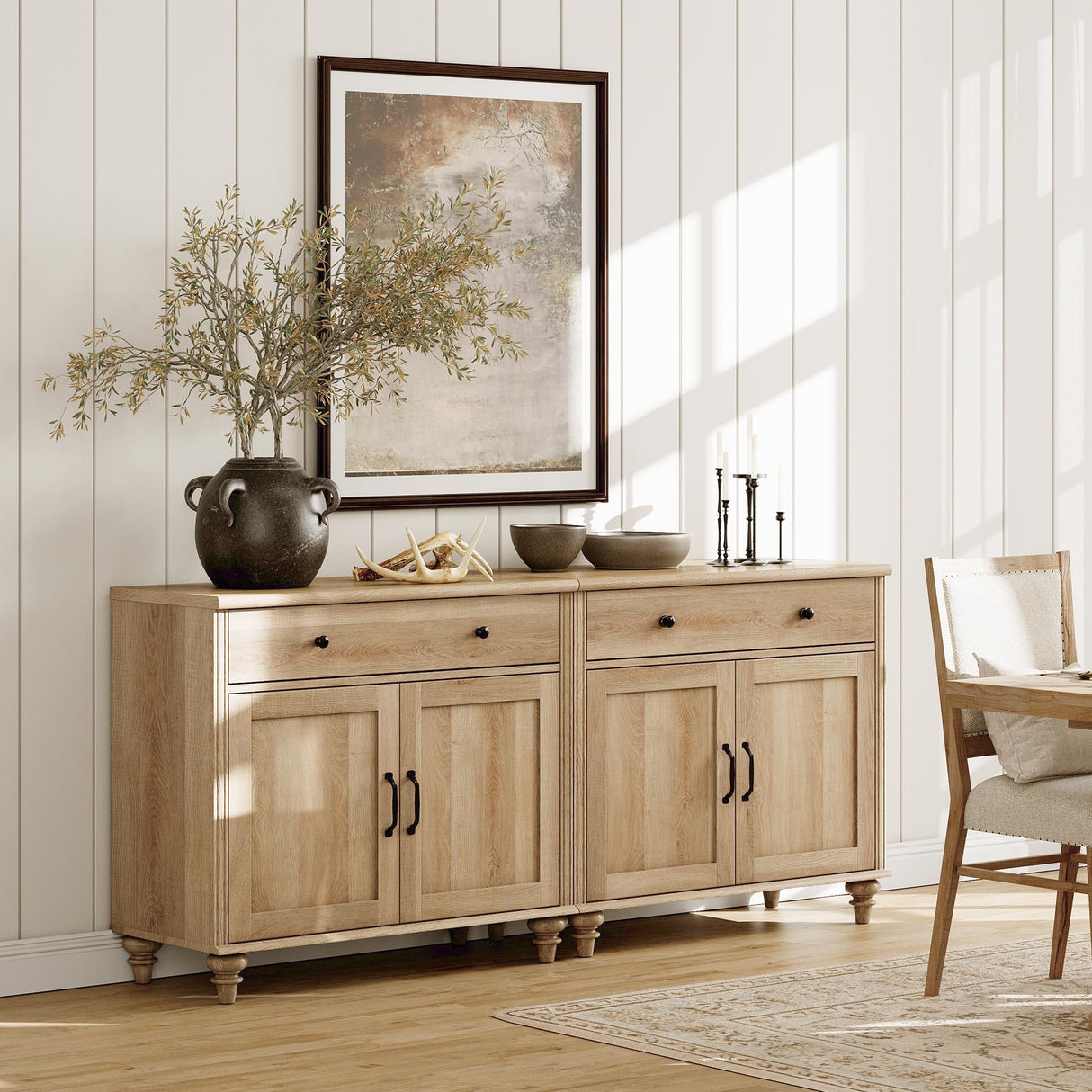 WAMAPT Buffet Cabinet with 4 Doors and 2 Drawers, Large Coffee Bar Table Wood Kitchen Storage Cabinets with Storage Cabinets, Modern Farmhouse Sideboard Credenza for Dining Room, Oak, 68 inch WAMPAT