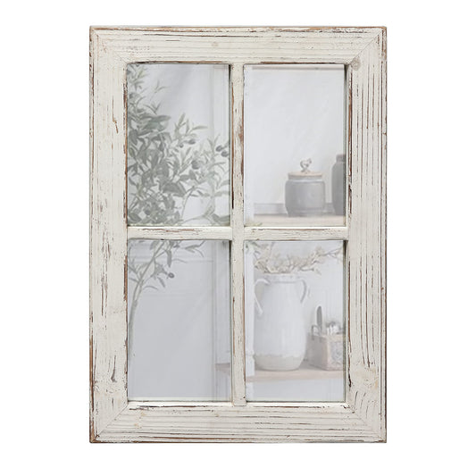 SOFE Rustic Window Pane Mirror Wall Decor 11 x 16 inch, Hanging Distressed White Farmhouse Window Frame Mirror Wall Decor, Wood Decorative Bedroom Mirror for Wall Living Room Bathroom Christm - WoodArtSupply