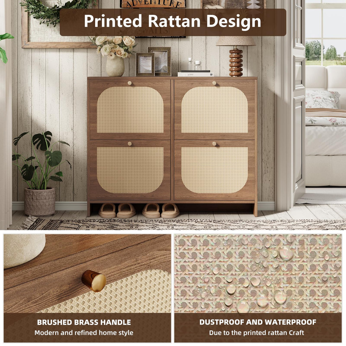 Nicetree Shoe Cabinet Storage for Entryway, Narrow Shoe Organizers with 4 Flip Drawers, Freestanding Large Shoe Rack with 3-Tier Adjustable Shelves for Hallway Nicetree