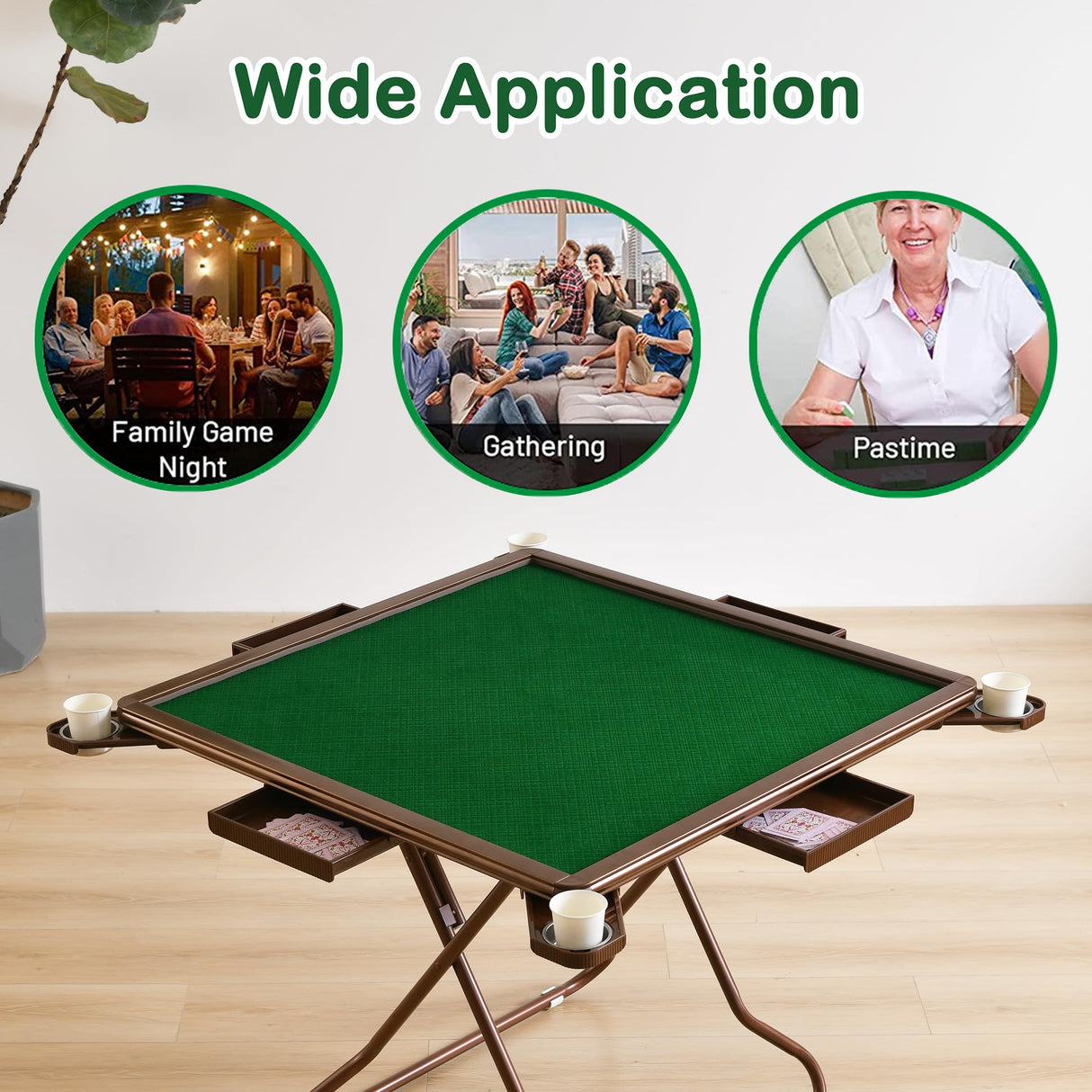 MJTABLE 4 Player Card Mahjong Table, Portable Folding Table,with 4 Cup Holders & 4 Chip Grooves Foldable Game Puzzle Table Both Indoor & Outdoor Use,for Table Games MJTABLE