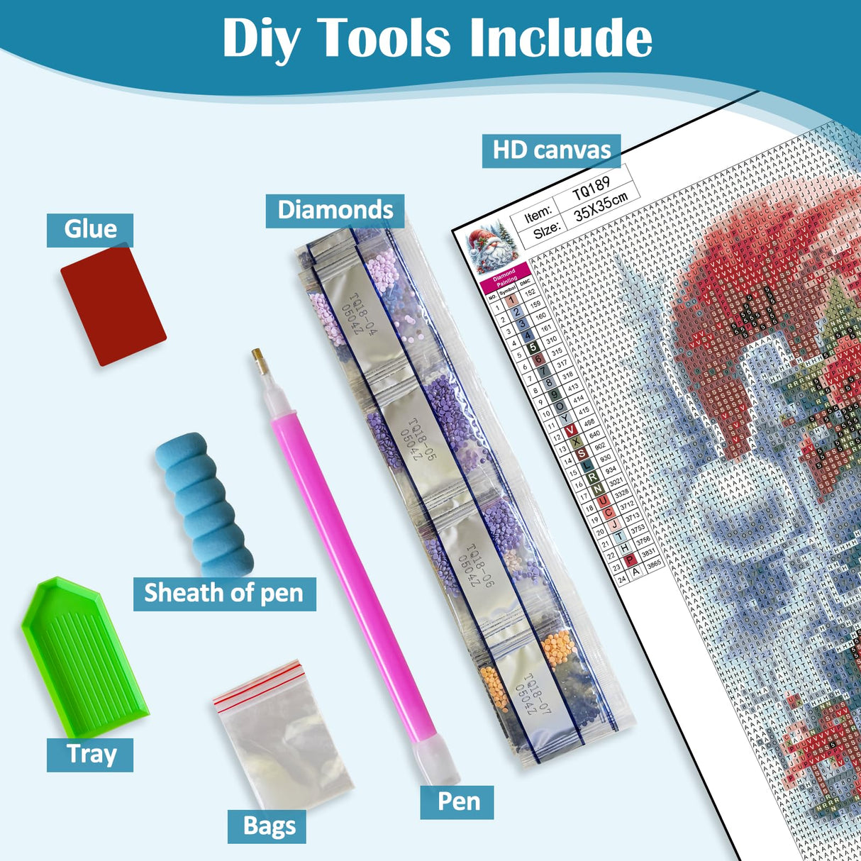 Christmas Gnome Tree Diamond Art Kits for Adults, 5D Winter Diamond Painting Kits for Adults Beginners, DIY Full Round Drill Diamond Dot Painting Gem Art Kits for Adult, Home Wall Decor 13.8x13.8 Inch VCLKDIY