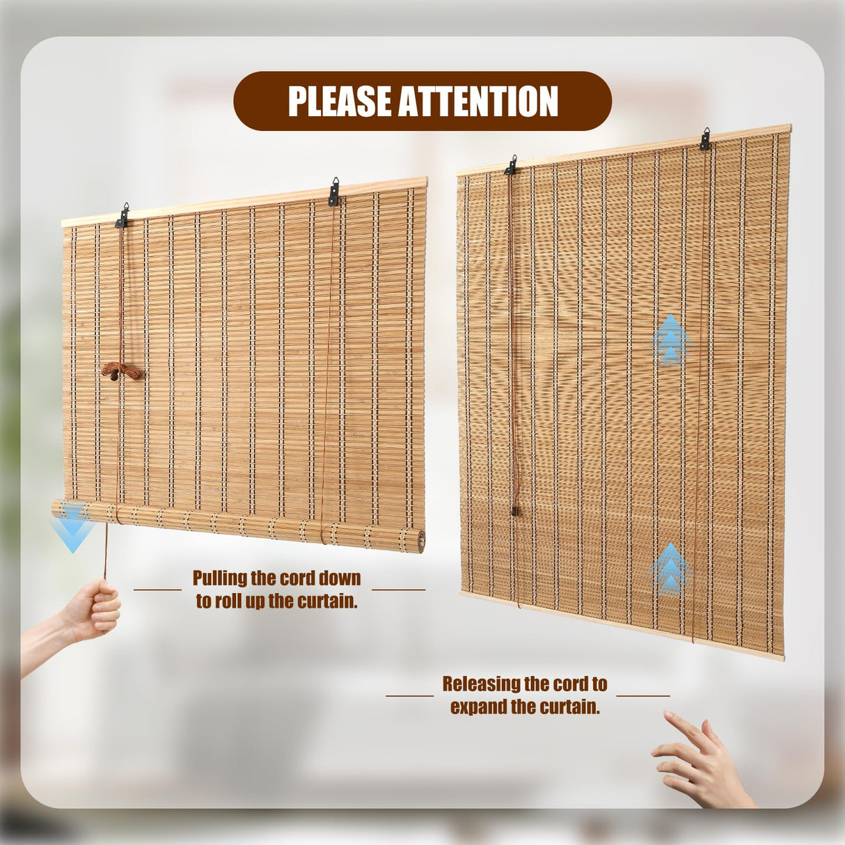 CSBWDLT Bamboo Blinds Roman Bamboo Curtains Roller Shades for Interior Windows,Roll Up Blinds Indoor Outdoor Patio, 35" W X 64" H CSBWDLT