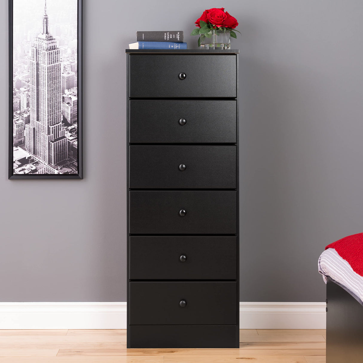 Prepac Astrid Tall Black Dresser: 16"D x 20"W x 52"H, 6-Drawer Chest for Bedroom by Prepac - Perfect Chest of Drawers for Ample Storage Prepac