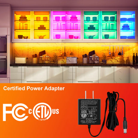 maylit 8 PCS RGB Under Cabinet Lighting Kit, App and Remote Control Strip Lights, Music Sync Color Changing Led Lights with ETL Listed Power Adapter, for Cabinet, Counter, Shelf, Bookcase, 13ft maylit