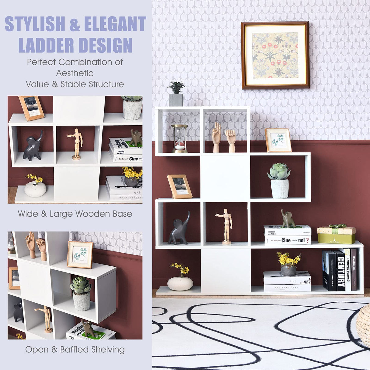 Tangkula 8 Cubes Bookshelf, Modern Ladder Corner Bookcase, 8-Cube Open Stepped Storage Bookcase, 5-Tier Display Shelf for Home Office, 47 x 8 x 43 Inch, Living Room Divider Bookshelf Tangkula