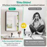 TokeShimi 16x24 Recessed Medicine Cabinet with Mirror, Black Bathroom Medicine Cabinet with Mirror, Bathroom Mirror with Storage, Beveled Aluminum Frame TokeShimi