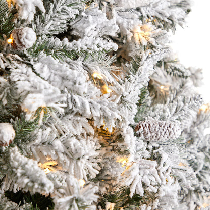 Nearly Natural 10ft. Flocked White River Mountain Pine Artificial Christmas Tree with Pinecones and 800 Clear LED Lights