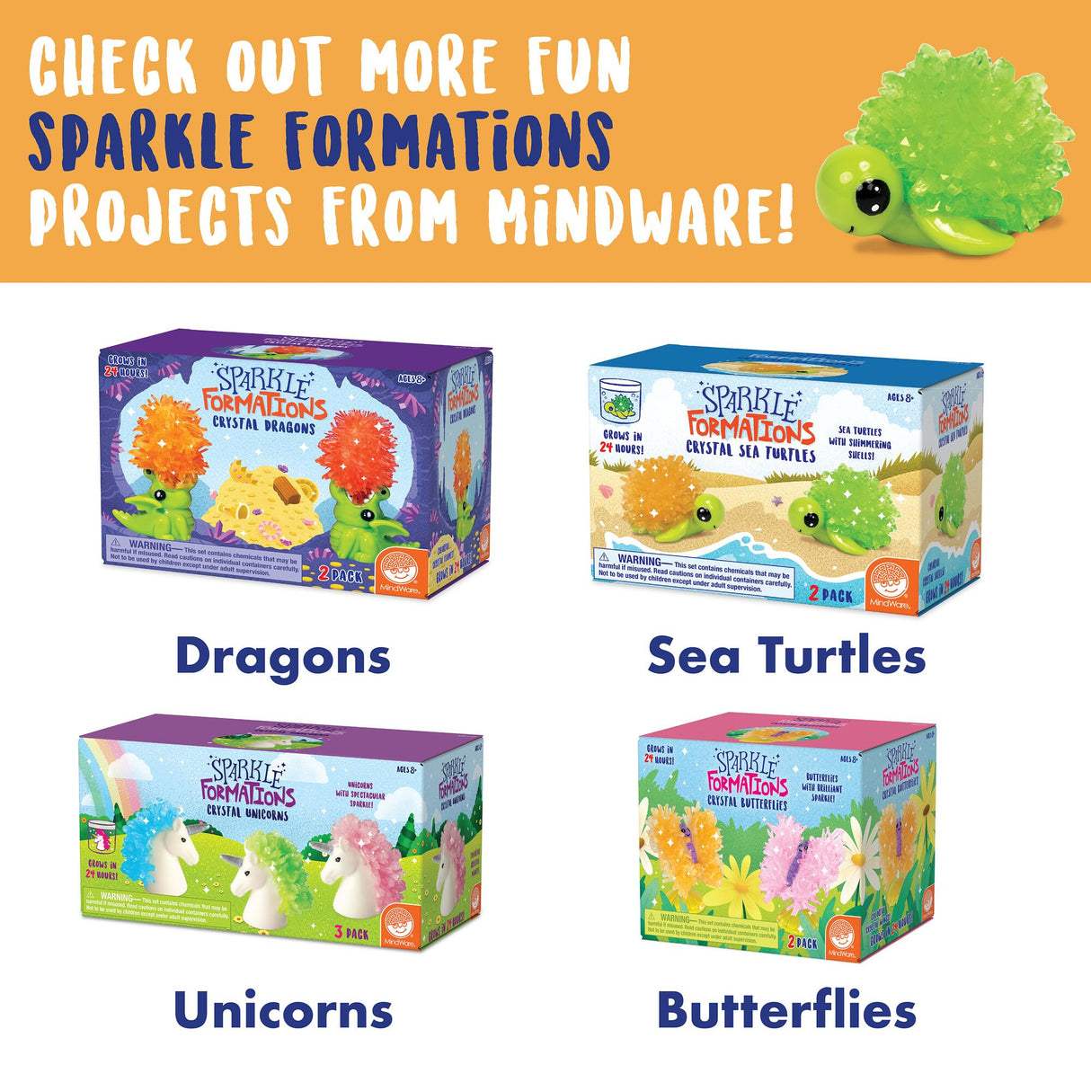 MindWare Crystal Growing Kits: Hedgehogs Bright Colors Set of 2 – Cute DIY Crystal Growing Kits for Kids & Teens – Funky mini Science Experiment in an 9pc kit – Crystals Grow in 24 Hours MindWare