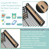 Twin XL Loft Beds with Storage Beside Shelves and Wardrobe, Metal Loft Bed Twin with LED Lights and USB Ports, Heavy-Duty Loft Bed Frame for Teens, Adults, Noise-Free & Space-Saving, Black Bellemave