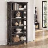Bush Furniture Tall 5 Shelf Bookcase for Living Room or Home Office, Large Bookshelf, Modern Farmhouse Style, Key West Collection, Dark Gray Hickory Bush Furniture
