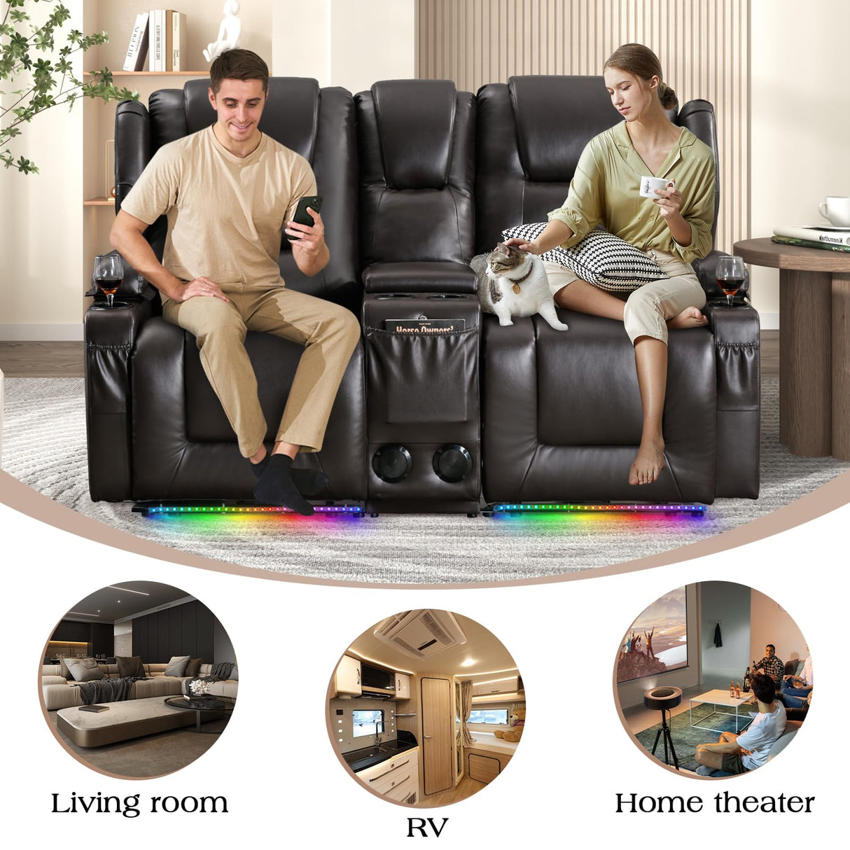 Oprisen 2-Seater Power Loveseat Recliner Electric Reclining Sofa Couch Wall Hugger Recliner Home Theater Seating w/Multi-Function Console/Cup Holders/LED Ambient Light Oprisen
