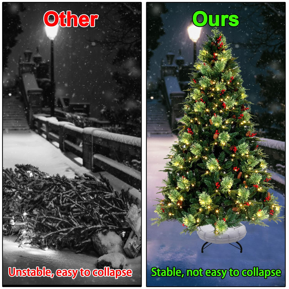 RUENXG Christmas Tree Stand Foldable Artificial Tree Holder Heavy Duty Replacement Artificial Xmas Tree Base with Water Fillable Base for 4ft to 7ft Artificial Christmas Tree,Fits 0.5-1.25 Inch Pole WoodArtSupply