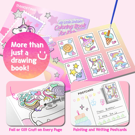 Paint with Water Unicorn Coloring Books for Toddlers,Water Color Paint Set for Teens, Arts and Crafts for Girls Boys Ages 3 4 5 6 7 8+, Birthday Christmas Gift,Travel Toys AMOSTING