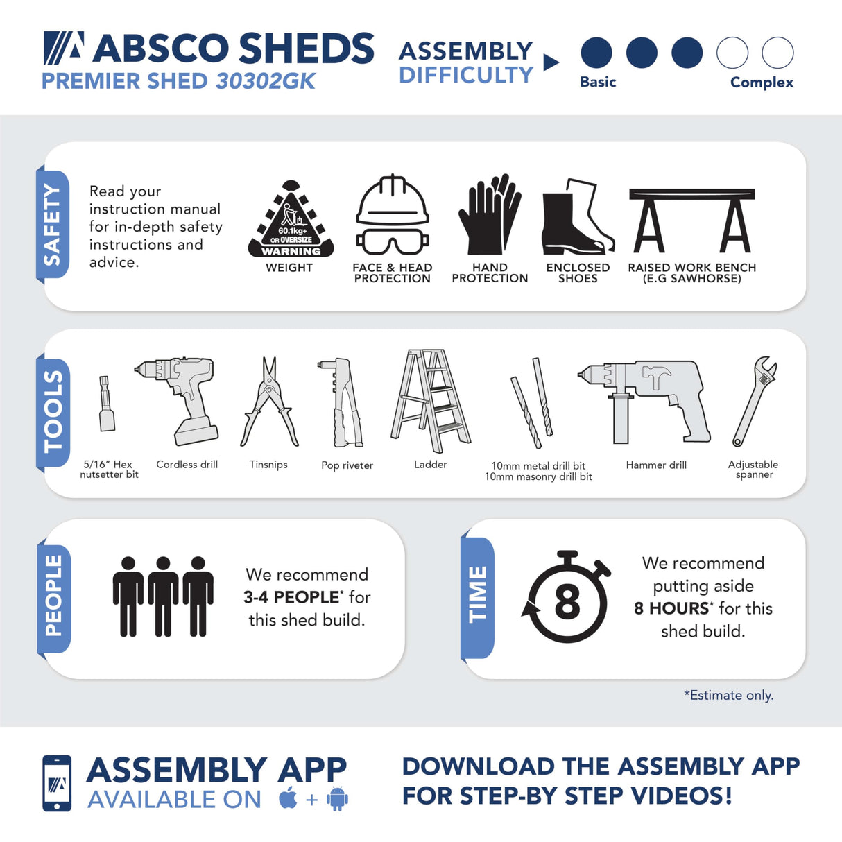Absco Premier Storage Sheds, 10'x10' Metal Garage, DIY Backyard Shed, Utility Tool Storage, Weather & Wind Resistant Aluminum Panels & Steel Frame, Maintenance-Free, 12 Year Warranty, Surfmist White ABSCO