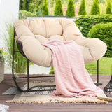 YITAHOME Rocking Papasan Chair, Outdoor Oversized Saucer Chair with Foldable Frame & Comfy Cushion, Wicker Basket Moon Chair for Patio, Porch, Bedroom (Brown+Beige) YITAHOME