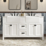 DELUXE LIVING 60 Inch Bathroom Vanity with Double Sink, Farmhouse Bathroom Vanity Cabinet with Soft Closing Doors & Dovetail Drawers, Vanity for Bathroom, Adjustable Feets, Apron Farm Sink, White DELUXE LIVING