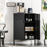 Ustamio Black Metal Storage Cabinet, Metal Locker Storage Cabinet with Doors and Shelves, 3 Tier Steel Office Storage Cabinet, Metal Sideboard for Home, Office, Kitchen and Coffee Bar Ustamio