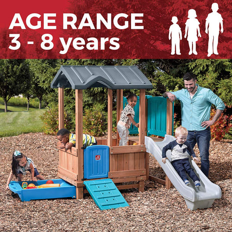 Step2 Woodland Adventure Playhouse & Slide for Kids, Outdoor Playset, Slide, & Swing, Toddlers Ages 3 – 8 Years Old, Easy Assembly Step2
