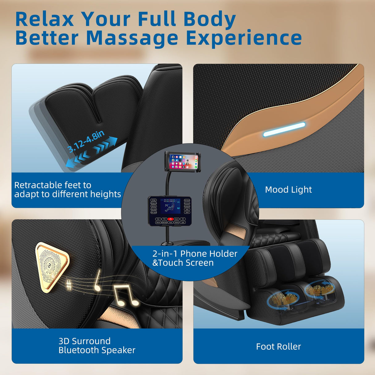 Massage Chair Full Body, Zero Gravity Massage Chair 2026 Recliner with 10 Fixed Rollers, 20 Auto Massage Modes, 8 Airbag, Waist and Back Heating, Bluetooth, Touch Screen Controller (Upgraded Black) LetvbRFxy