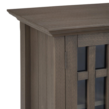 SIMPLIHOME Bedford SOLID WOOD 32 inch Wide Transitional Low Storage Media Cabinet in Farmhouse Grey for the Living Room, Entryway and Family Room SIMPLIHOME