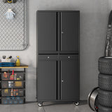 Metal Storage Cabinet with 360°Wheels And Drawers, 73"H X 30"L X 15"W Lockable Black Tool Cabinet with 4 Doors Lock-Adjustable Shelves And 2 Drawer, Utility Cabinet Ideal for Garage, Home, Office COOLYI