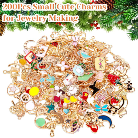 Acejoz 200Pcs Charms for Jewelry Making, Assorted Jewelry Bangle Charms, Wholesale Mixed Bulk Metal Earring Charms for DIY Necklace Bracelet Jewelry Making and Crafting (Assorted Color) Acejoz